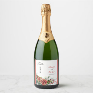 Holiday Poinsettia Wedding Table Number Labels Sparkling Wijnetiket