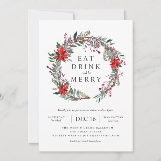 Holiday Poinsettia WreatParty Invitation Kaart (Voorkant)