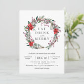Holiday Poinsettia WreatParty Invitation Kaart (Staand voorkant)
