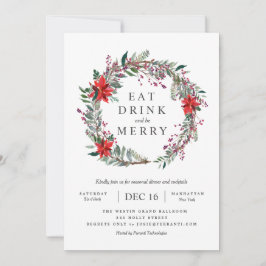 Holiday Poinsettia WreatParty Invitation Kaart