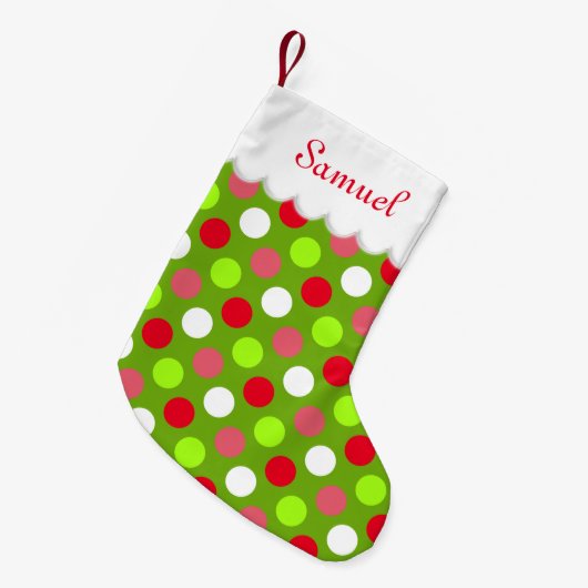 Holiday Polka Dots gepersonaliseerd Kleine Kerstsok (Voorkant (Hangend))