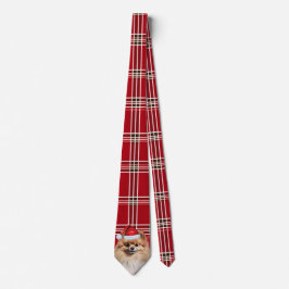 Holiday Pomeranian Dog Red Plaid Christmas Stropdas