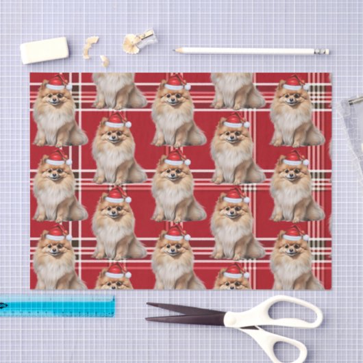Holiday Pomeranian Dog Red Plaid Christmas Tissuepapier (Craft)