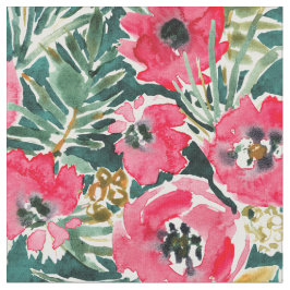 HOLIDAY POPPIES Red Green Lush Floral Stof