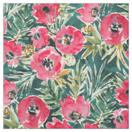 HOLIDAY POPPIES Red Green Lush Floral Stof
