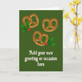 Holiday Pretzels - Aangepast voedselthema donkergr Kaart (Gele Bloem)