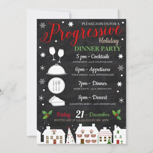 Holiday Progressive Dinner Party Uitnodiging (Voorkant)