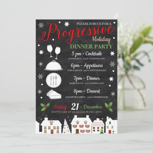 Holiday Progressive Dinner Party Uitnodiging (Staand voorkant)