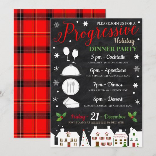 Holiday Progressive Dinner Party Uitnodiging (Voorkant / Achterkant)