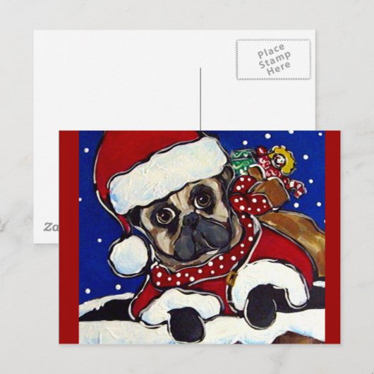 Holiday Pug Feestdagenkaart (Voorkant / Achterkant)