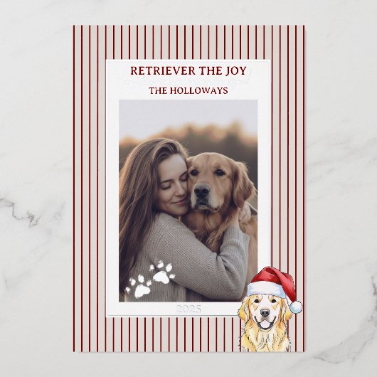 Holiday Pun Waterverf Golden Retriever Folie Kaart (Voorkant)