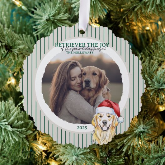 Holiday Pun Waterverf Golden Retriever Ornament Kaart (Insitu (Drie))