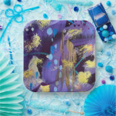 Holiday Purple, Blue, and Gold Abstract Art Papieren Bordje (Feest)