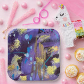 Holiday Purple, Blue, and Gold Abstract Art Papieren Bordje (Feest)