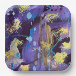Holiday Purple, Blue, and Gold Abstract Art Papieren Bordje