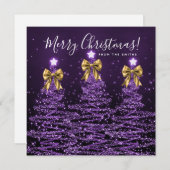 Holiday Purple Christmas Trees Greeting Gold  Feestdagenkaart (Voorkant / Achterkant)