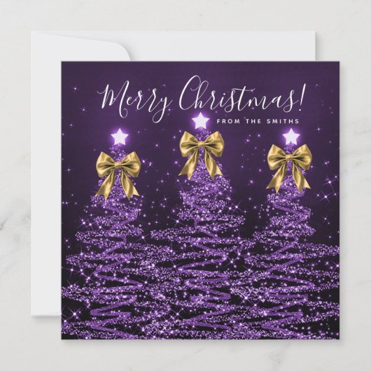 Holiday Purple Christmas Trees Greeting Gold  Feestdagenkaart (Voorkant)
