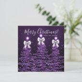 Holiday Purple Christmas Trees Greeting Silver  Feestdagenkaart (Staand voorkant)