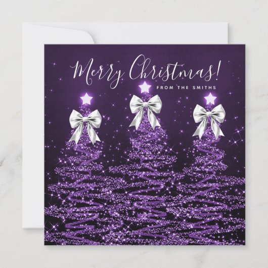 Holiday Purple Christmas Trees Greeting Silver  Feestdagenkaart (Voorkant)