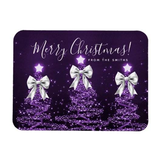 Holiday Purple Christmas Trees Greeting Silver  Magneet (Horizontaal)