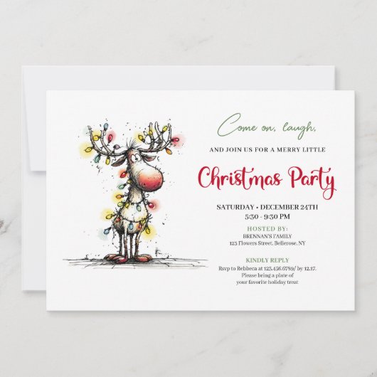 Holiday quirky reindeer Christmas party invite Kaart (Voorkant)