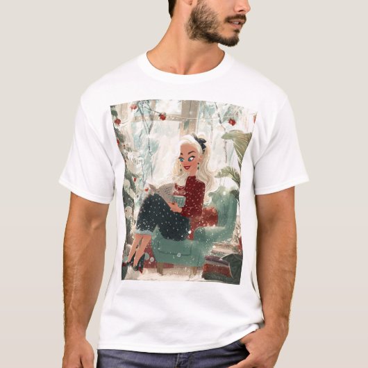 Holiday Reading Glow – Cozy Christmas Retreat T-shirt (Voorkant)