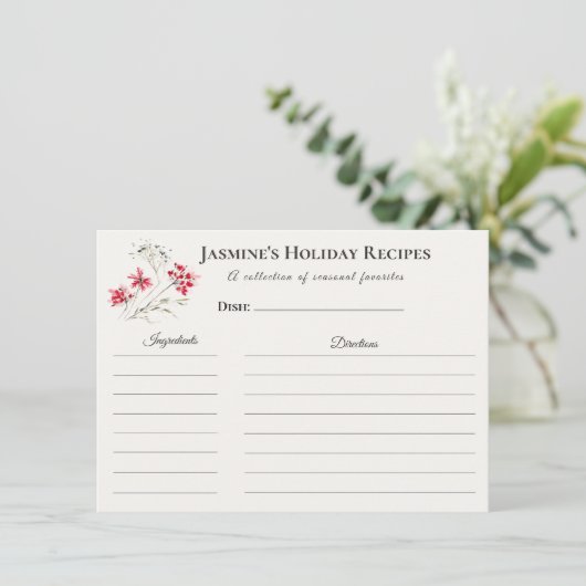 Holiday Recipe Card – Personalized Winter Floral D Aankondiging (Staand voorkant)