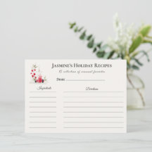 Holiday Recipe Card – Personalized Winter Floral D