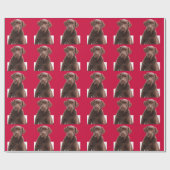 Holiday Red Background Chocolate Lab Dog Puppy Pet Cadeaupapier (Vlak)