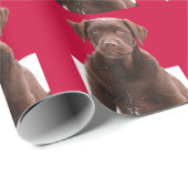 Holiday Red Background Chocolate Lab Dog Puppy Pet Cadeaupapier (Rol Hoek)