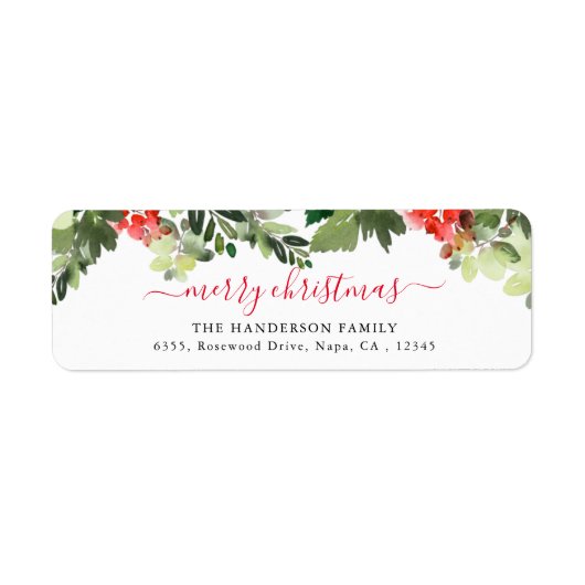 Holiday Red Berries Greenery Return Address Label (Voorkant)
