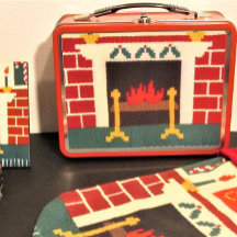 Holiday Red Bricks Fireplace Hot Crochet Print on