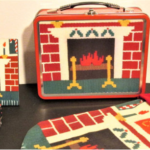 Holiday Red Bricks Fireplace Hot Crochet Print on