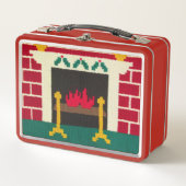 Holiday Red Bricks Fireplace Hot Crochet Print on (Voorkant)