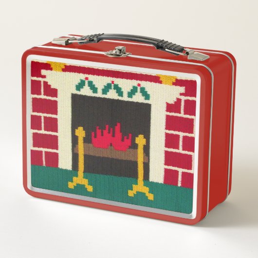 Holiday Red Bricks Fireplace Hot Crochet Print on (Voorkant)