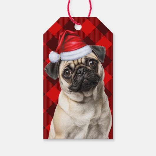 Holiday Red Buffalo Plaid Pug Dog Lover Christmas Cadeaulabel (Voorkant)