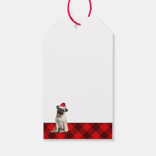 Holiday Red Buffalo Plaid Pug Dog Lover Christmas Cadeaulabel (Achterkant)
