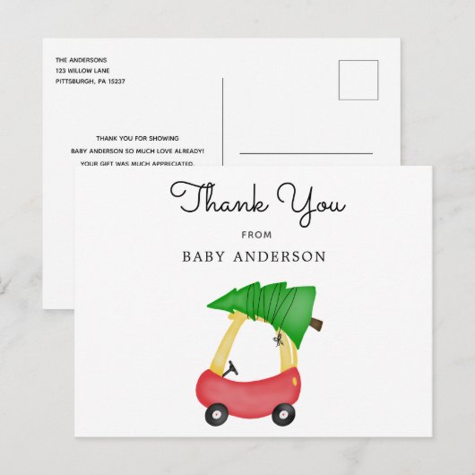 Holiday Red Car Baby shower Dank u Briefkaart (Voorkant / Achterkant)