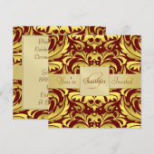 Holiday Red Damask Gold Foil Monogram Uitnodiging (Voorkant / Achterkant)