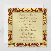 Holiday Red Damask Gold Foil Monogram Uitnodiging (Achterkant)