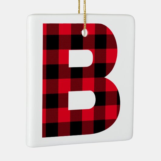 Holiday Red en Black Buffalo Pset Monogram B Keramisch Ornament (Rechts)