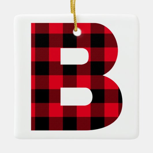 Holiday Red en Black Buffalo Pset Monogram B Keramisch Ornament (Voorkant)