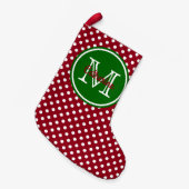 Holiday Red en Green Polka Dot Monogram Kleine Kerstsok (Voorkant (Hangend))
