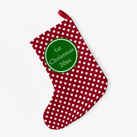 Holiday Red en Green Polka Dot Monogram Kleine Kerstsok (Achterkant (Hangend))