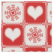Holiday Red en White Snowflake Hearts Gingham Stof (Close Up)