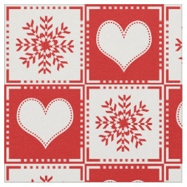 Holiday Red en White Snowflake Hearts Gingham Stof