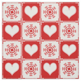 Holiday Red en White Snowflake Hearts Gingham Stof