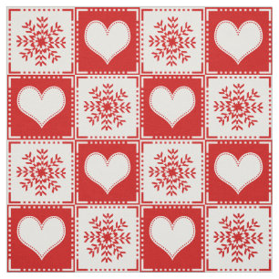 Holiday Red en White Snowflake Hearts Gingham Stof