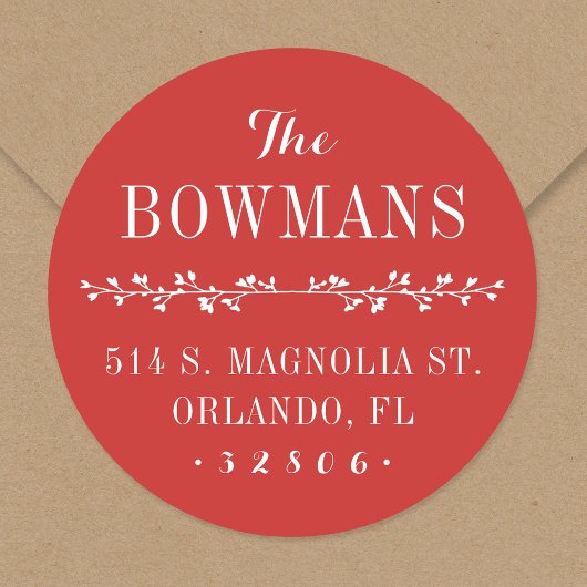 Holiday Red Familienaam Retouradres Ronde Sticker