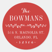 Holiday Red Familienaam Retouradres Ronde Sticker (Voorkant)